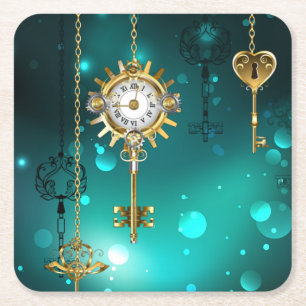 Dessous-de-verre Carré En Papier Skeleton Keys on Green Background