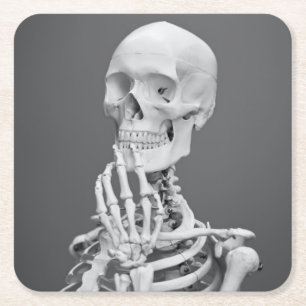 Dessous-de-verre Carré En Papier Skeleton Skeleton Halloween gris noir et blanc