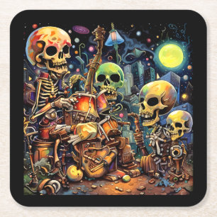 Dessous-de-verre Carré En Papier Skeletons surréalistes I