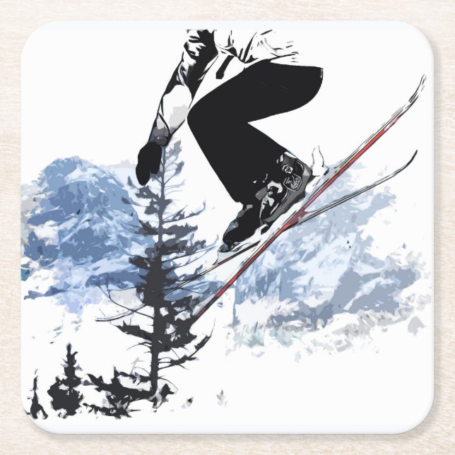 Dessous-de-verre Carré En Papier Ski dans les Rocheuses - Banff Canada (Devant)