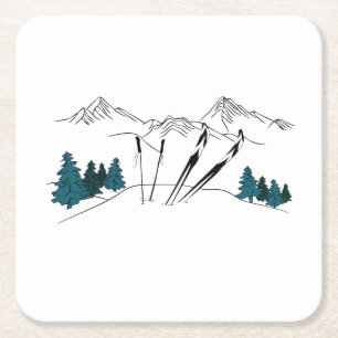 Dessous-de-verre Carré En Papier Ski Vous Plus Tard Ski Scène Sports D'Hiver