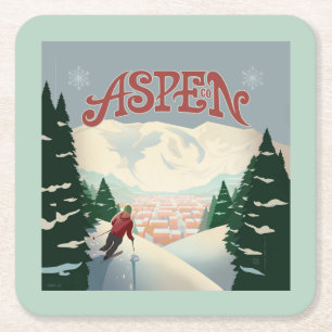 Dessous-de-verre Carré En Papier Skier d'Aspen Colorado