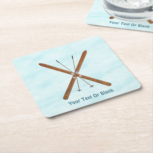 Dessous-de-verre Carré En Papier Skis De Fond Sur Neige (Incliné)