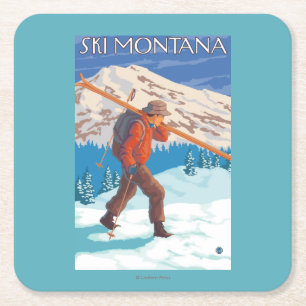 Dessous-de-verre Carré En Papier Skis de transport de neige de skieur - Montana