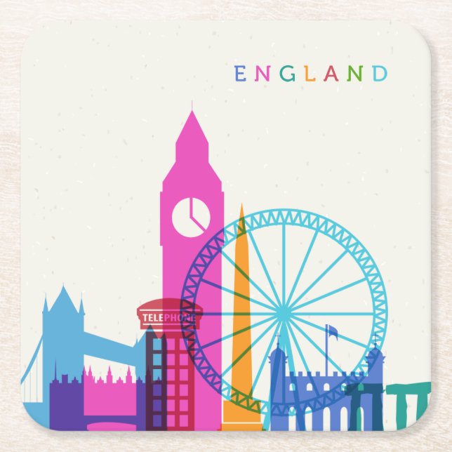 Dessous-de-verre Carré En Papier Skyline d'Angleterre (Devant)