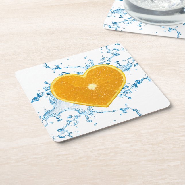 Dessous-de-verre Carré En Papier Slice of Heart-Shaped Orange (Incliné)