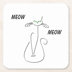 Dessous-de-verre Carré En Papier Slinky Black Cat Meow Meow Texte Personnalisé Yeux