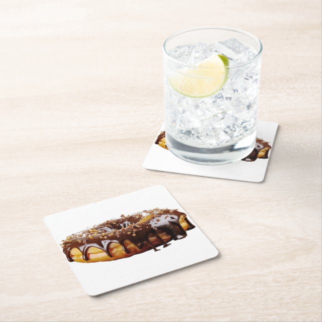 Dessous-de-verre Carré En Papier SlipperyJoe's décadent beignet couvert d'épais bri (En situation)