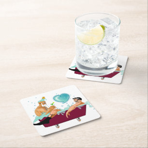 Dessous-de-verre Carré En Papier SlipperyJoe's deux gays hommes aiment la baignoire