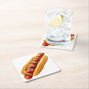 Dessous-de-verre Carré En Papier SlipperyJoe's hot dog niché doucement pain jaune v