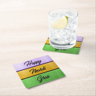 Dessous-de-verre Carré En Papier SlipperyJoe's Mardi Gras or violet métal vert s