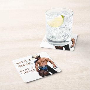 Dessous-de-verre Carré En Papier SlipperyJoe's sauve cheval monter chapeau de cowbo