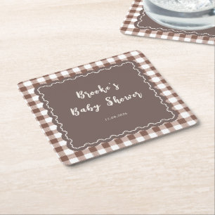 Dessous-de-verre Carré En Papier S'more à aimer Baby Shower marron Gingham Bow