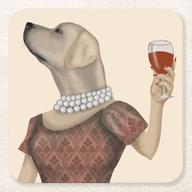 Dessous-de-verre Carré En Papier Snob de vin du Labrador jaune (Devant)