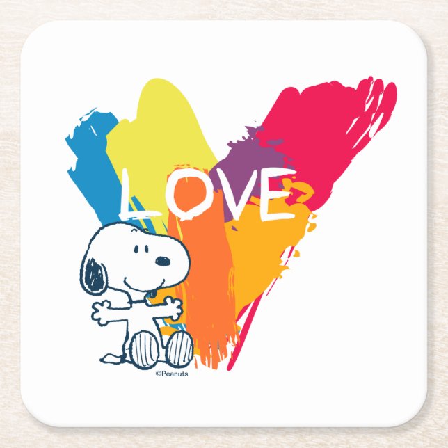Dessous-de-verre Carré En Papier Snoopy | Rainbow Love Heart (Devant)