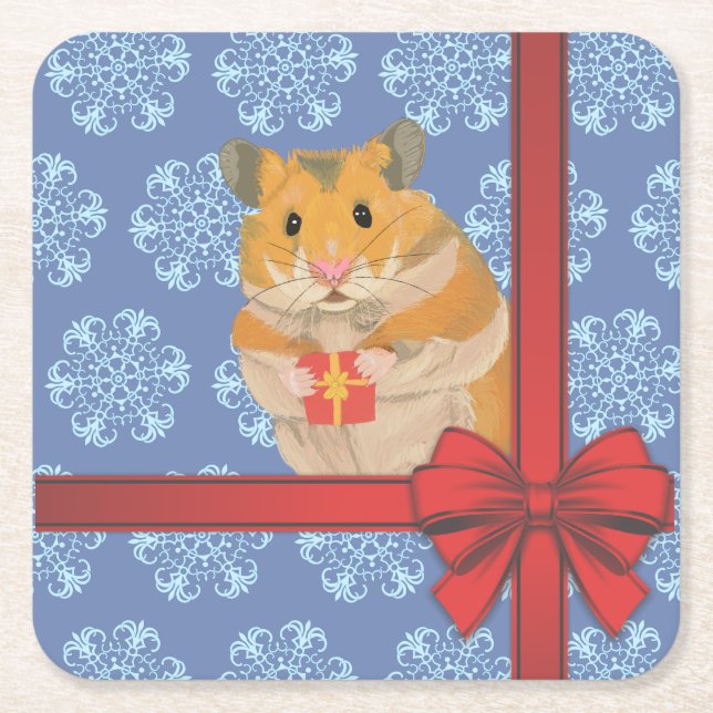Dessous-de-verre Carré En Papier Snowflakes Christmas Hamster (Devant)