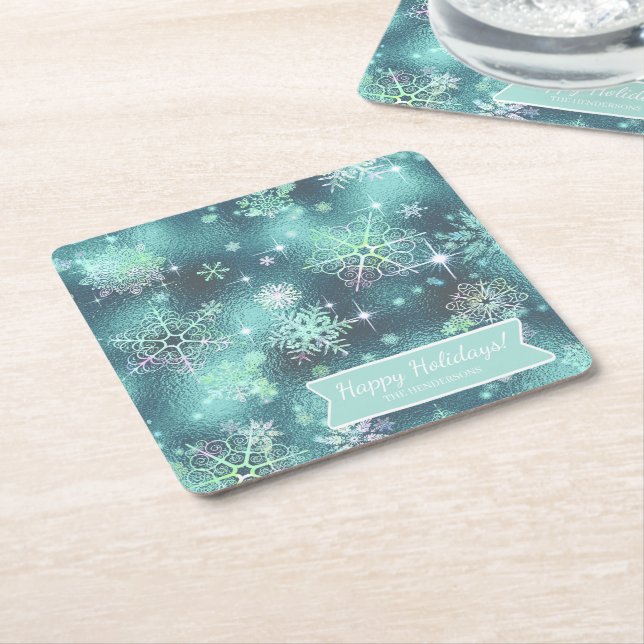 Dessous-de-verre Carré En Papier Snowflakes le plus beau Motif ID Turquoise846 (Incliné)