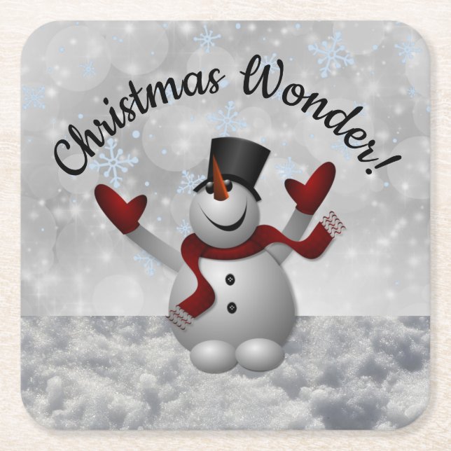 Dessous-de-verre Carré En Papier Snowman Christmas Wonder Fluttant Snowflakes (Devant)