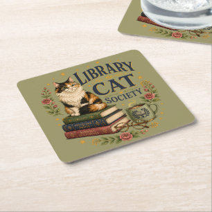 Dessous-de-verre Carré En Papier Société de la chatte de bibliothèque Calico littér