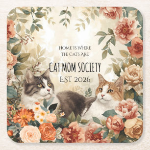Dessous-de-verre Carré En Papier Société de maman chat botanique vintage Décoration