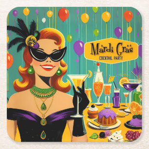 Dessous-de-verre Carré En Papier Soirée Cocktail Martini Rétro Mardi Gras des Année