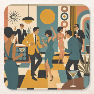Dessous-de-verre Carré En Papier Soirée Dansante Martini du Milieu du Siècle