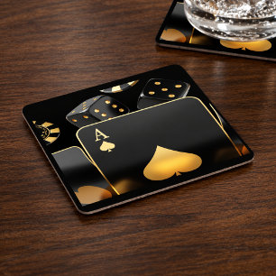 Dessous-de-verre Carré En Papier Soirée de casino As de pique Dés dorés Fête