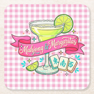 Dessous-de-verre Carré En Papier Soirée de jeu Mahjong et Margaritas Cocktail