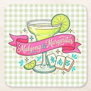 Dessous-de-verre Carré En Papier Soirée de jeu Mahjong et Margaritas Cocktail
