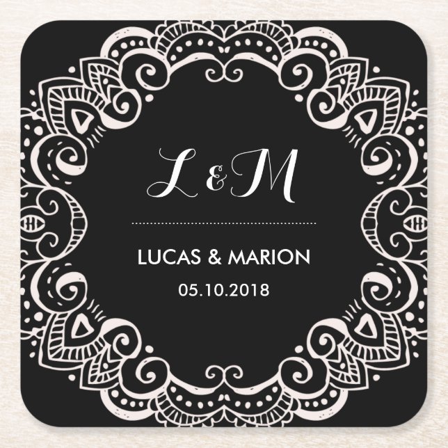 Dessous-de-verre Carré En Papier Soirée de mariage de l'ornement d'art floral rusti (Devant)