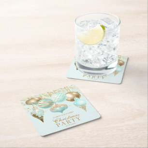 Dessous-de-verre Carré En Papier Soirée de Noël Elegant Aqua Gold