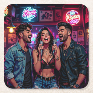 Dessous-de-verre Carré En Papier Soirée Karaoke au Bar Mal Famé