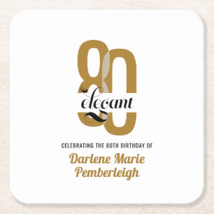 Dessous-de-verre Carré En Papier Soixante et élégant Gold Black 80th Birthday Party