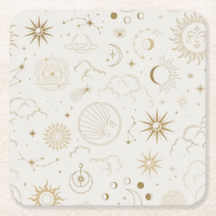 Dessous-de-verre Carré En Papier Soleil céleste et Lune éléments mystiques