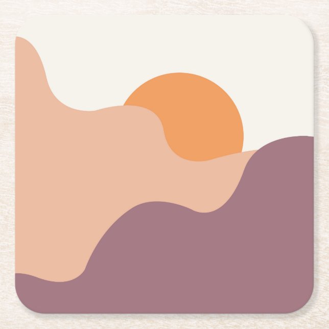 Dessous-de-verre Carré En Papier Soleil descend derrière les collines pourpres (Devant)