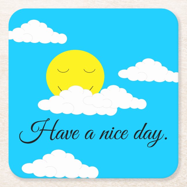 Dessous-de-verre Carré En Papier Soleil souriant avec nuages de Puffy (Devant)