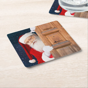 Dessous-de-verre Carré En Papier Son nom est Santa Joyeux Noël