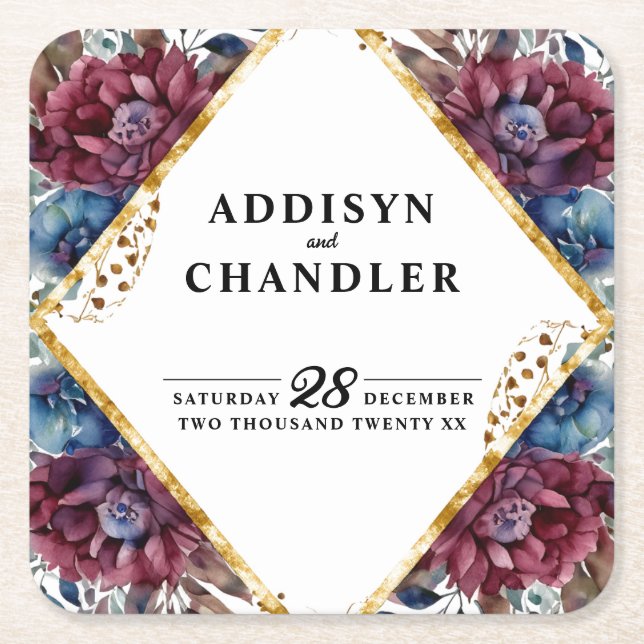 Dessous-de-verre Carré En Papier Sophistication stupéfiante Mariage de pivoine à bi (Devant)