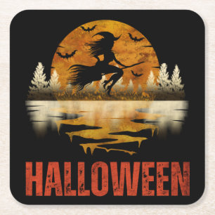 DESSOUS-DE-VERRE CARRÉ EN PAPIER SORCIÈRE DE NUIT D'HALLOWEEN