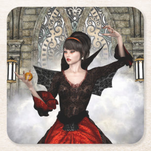 Dessous-de-verre Carré En Papier Sorcière Fantasy - Art Halloween Château Médiéval