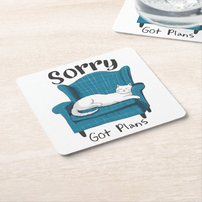 Dessous-de-verre Carré En Papier Sorry Got Plans Funny Cat Lover Gift  (Incliné)
