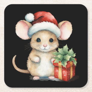 Dessous-de-verre Carré En Papier Souris de Noël à l'aquarelle