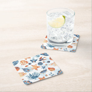 Dessous-de-verre Carré En Papier Sous la mer   Animaux de l'océan de corail à l'aqu