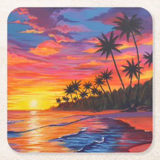 Dessous-de-verre Carré En Papier Sous-main en papier Tropical Sunset