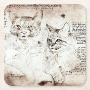 Dessous-de-verre Carré En Papier Sous-tasse Dessin de Chat de Léonard de Vinci