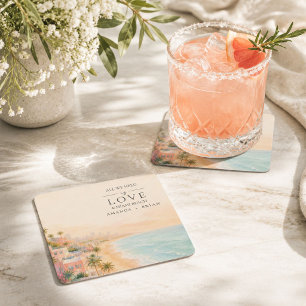 Dessous-de-verre Carré En Papier Sous-verres de mariage de destination Love et Miam
