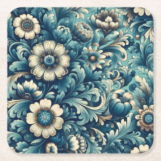 Dessous-de-verre Carré En Papier Sous-verres en papier à fleurs bleues ornementales