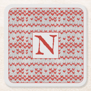 Dessous-de-verre Carré En Papier Sous-verres en papier carrés TRICOT NORDIQUE ROUGE