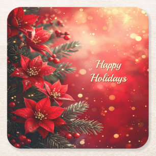 Dessous-de-verre Carré En Papier Sous-verres en papier poinsettias et baies rouges