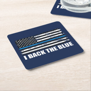 Dessous-de-verre Carré En Papier Soutenez le Thin Blue Line Drapeau USA MAGA WWG1WA